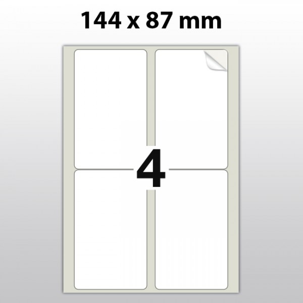 Klebeetiketten aus PET Folie, A4, 87 x 144, weiß matt, 100 Blatt pro Packung