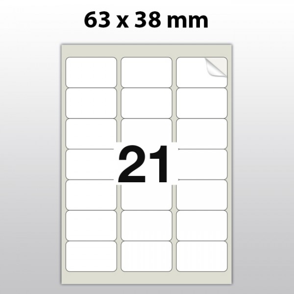 Klebeetiketten aus PET Folie, A4, 63 x 38 mm, weiß matt, 100 Blatt pro Packung