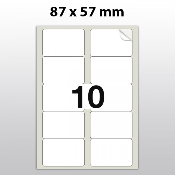 Klebeetiketten aus PET Folie, A4, 87 x 57 mm, weiß matt, 100 Blatt pro Packung